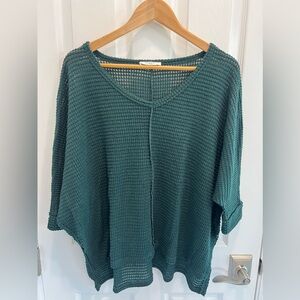 Zenana Hunter Green V-neck Sweater, Size S/M